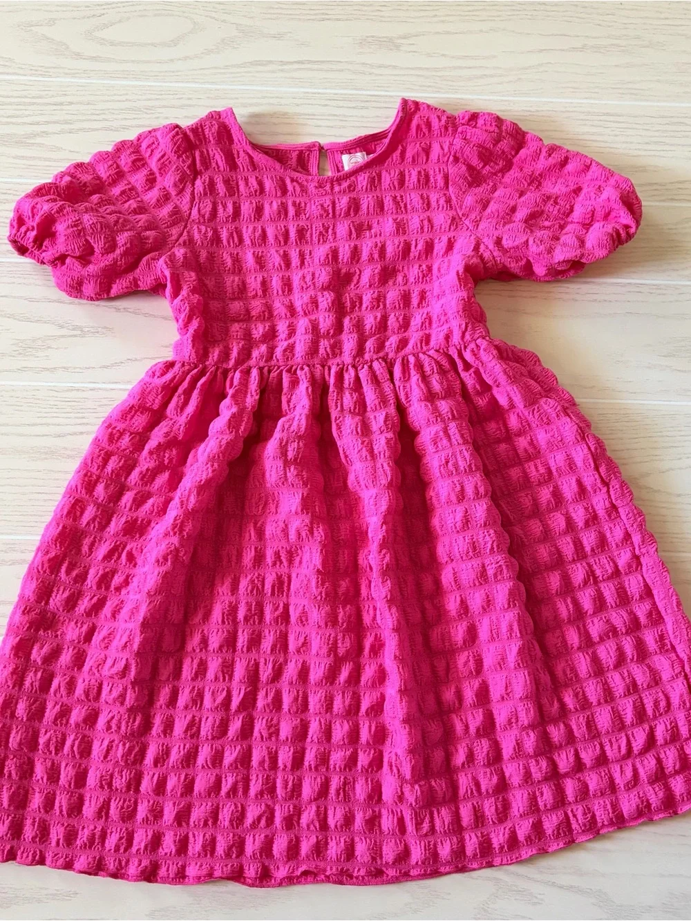 Girls Size 10/12 Bright Pink Puff-Sleeve Textured Dress Leopard